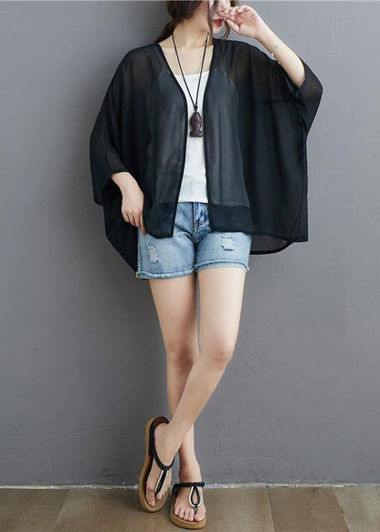 Diy Black Chiffon Box Top Bracelet Sleeved Midi Summer Tops