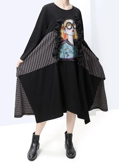 Diy Black Cotton Tunic Girl Prints Art Patchwork Dresses