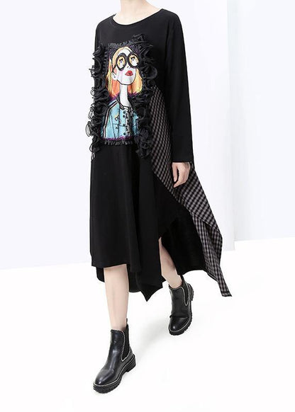 Diy Black Cotton Tunic Girl Prints Art Patchwork Dresses