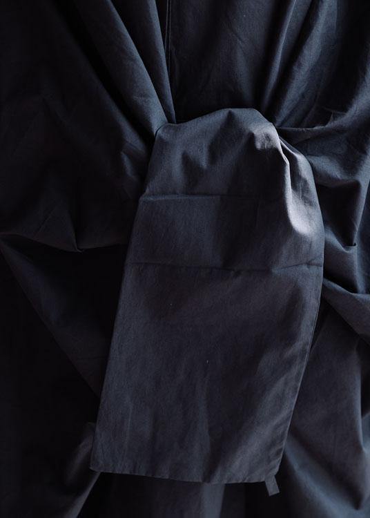 Diy Black Cotton Clothes for Lapel Asymmetric Long Fall Dress