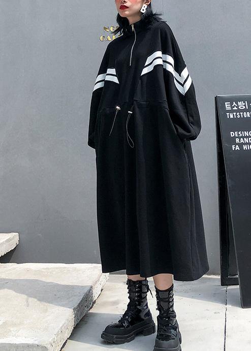 Diy Black Cotton Clothes for Stand Collar Patchwork Long Fall Dress