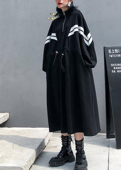 Diy Black Cotton Clothes for Stand Collar Patchwork Long Fall Dress