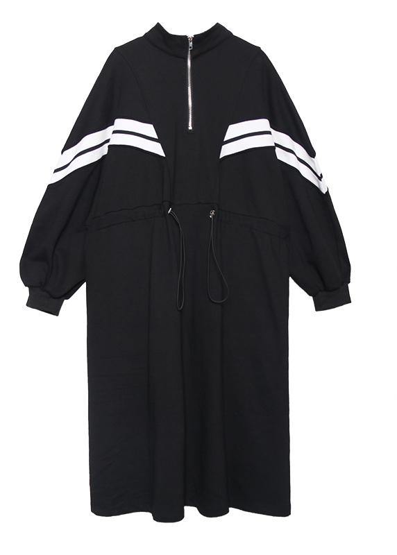 Diy Black Cotton Clothes for Stand Collar Patchwork Long Fall Dress