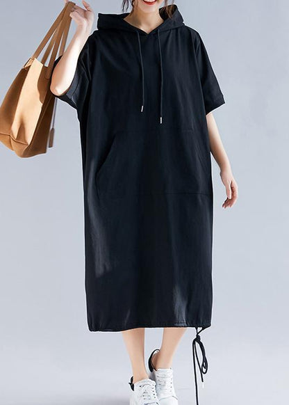 Diy Black Cotton Clothes Fine Inspiration Hooded Half Sleeve Summer Dresses