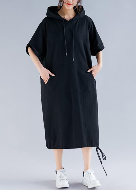 Diy Black Cotton Clothes Fine Inspiration Hooded Half Sleeve Summer Dresses