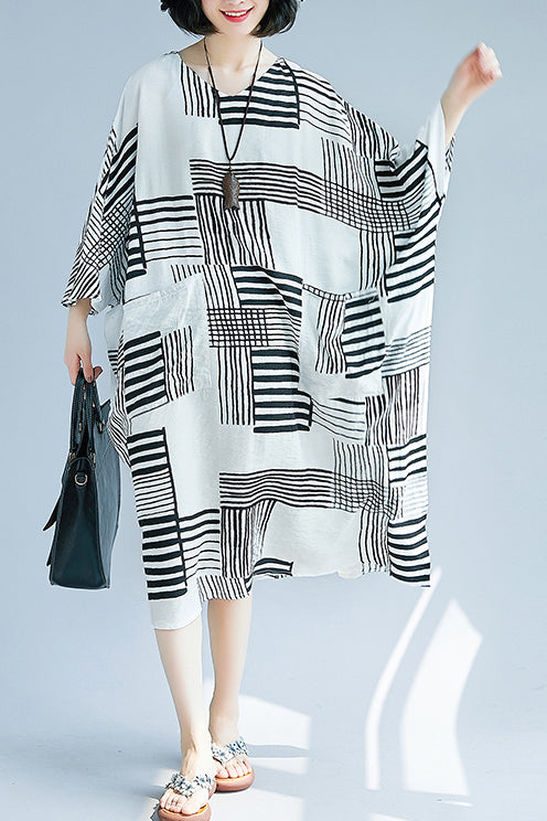 Diy Black Cotton Linen Clothes Korea Design O Neck Pockets Knee Summer Dresses