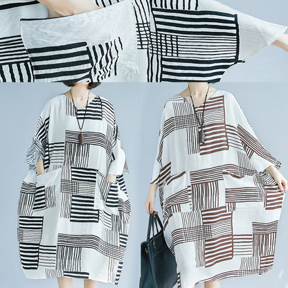 Diy Black Cotton Linen Clothes Korea Design O Neck Pockets Knee Summer Dresses