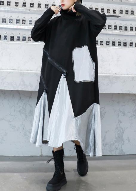 Diy Black Cotton Quilting Clothes Patchwork High Neck Maxi Dress