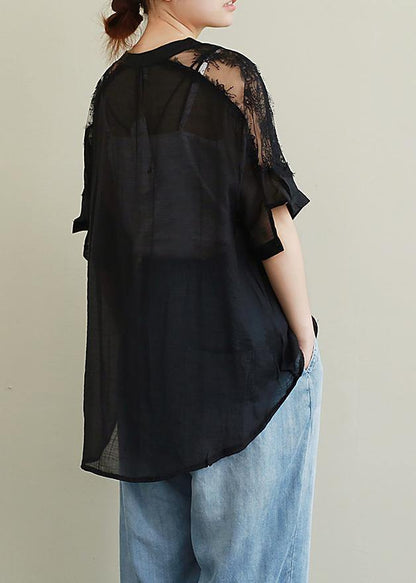Diy Black Lace Shirts V Neck Clothing Blouse