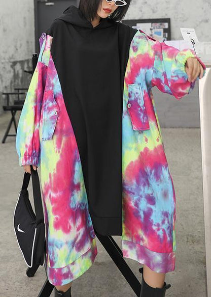 Diy Black Patchwork Print Clothes O Neck Asymmetric Shift Dresses