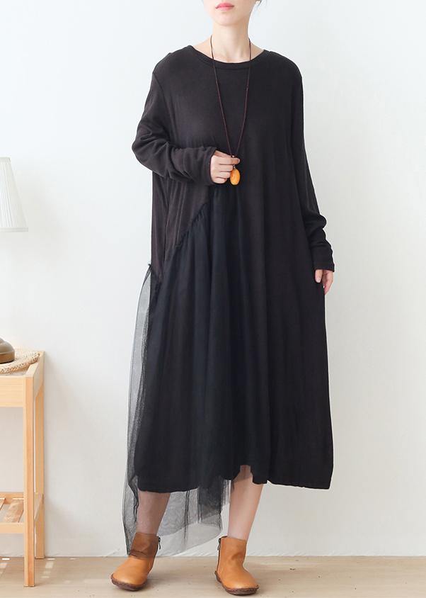 Diy Black Patchwork Tulle Dresses O Neck Maxi Dress