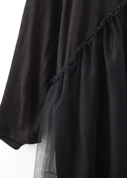 Diy Black Patchwork Tulle Dresses O Neck Maxi Dress