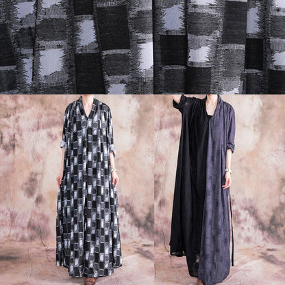 Diy Black Patchwork White Linen Wardrobes V Neck Asymmetric Long Fall Dress
