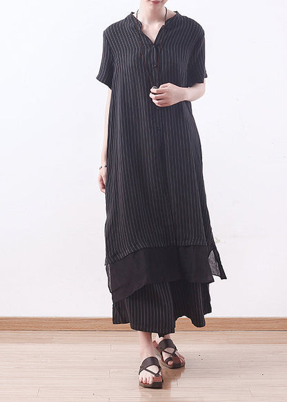 Diy Black Striped Tops Outfit Inspiration V Neck Wide Leg Pants a Line Summer Two Pieces