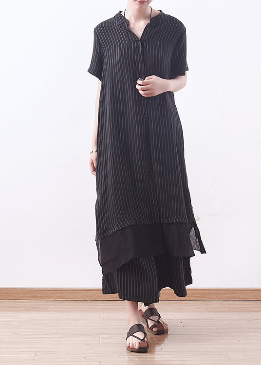 Diy Black Striped Tops Outfit Inspiration V Neck Wide Leg Pants a Line Summer Two Pieces