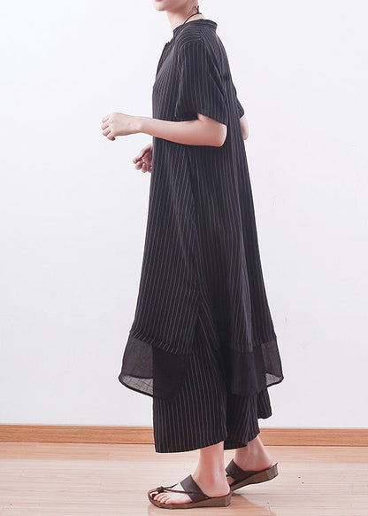 Diy Black Striped Tops Outfit Inspiration V Neck Wide Leg Pants a Line Summer Two Pieces