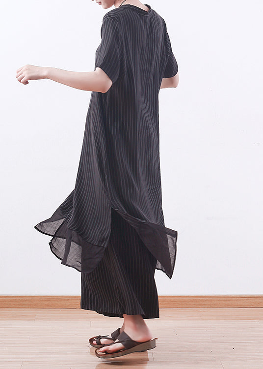 Diy Black Striped Tops Outfit Inspiration V Neck Wide Leg Pants a Line Summer Two Pieces