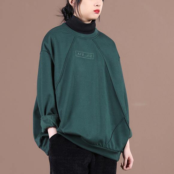 DIY blackish green clothes For Women o neck embroidery tunic spring tops