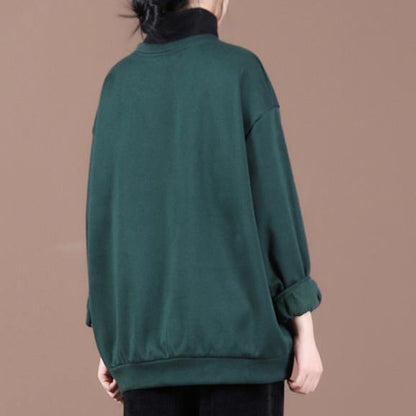 DIY blackish green clothes For Women o neck embroidery tunic spring tops