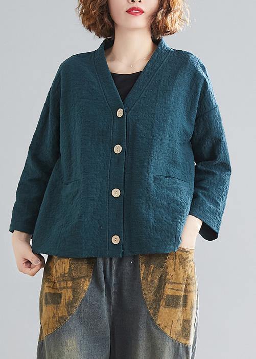 Diy Blackish Green Cotton Clothes for V Neck Pockets Silhouette Spring Blouse