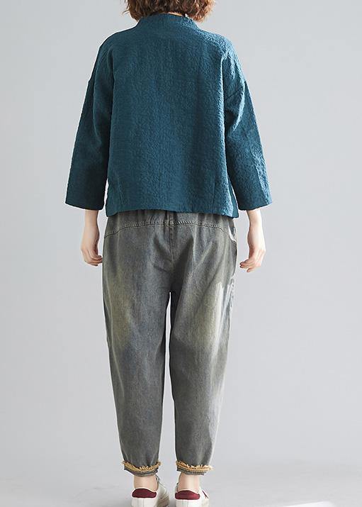 Diy Blackish Green Cotton Clothes for V Neck Pockets Silhouette Spring Blouse