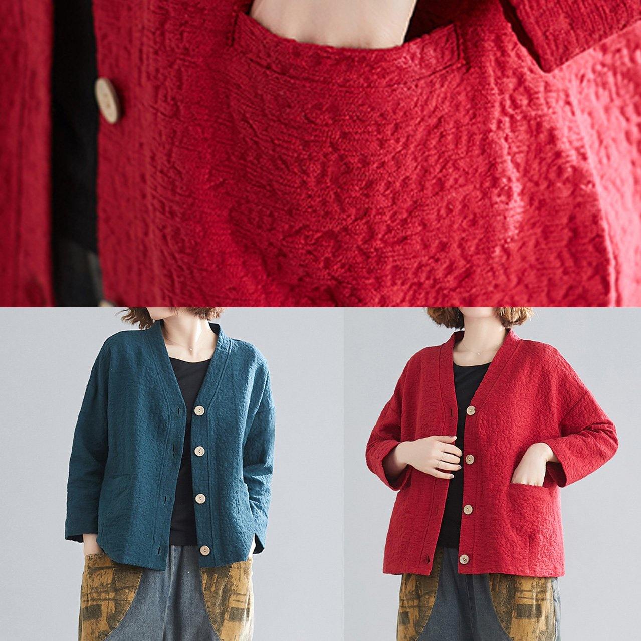 DIY blackish green cotton clothes For Women v neck pockets silhouette spring blouse
