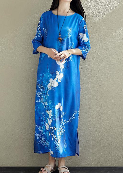 Diy Blue Prints Chiffon Clothes for Stitches Wardrobes Side Open Dresses