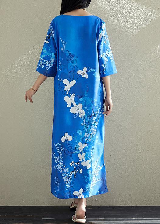 Diy Blue Prints Chiffon Clothes for Stitches Wardrobes Side Open Dresses