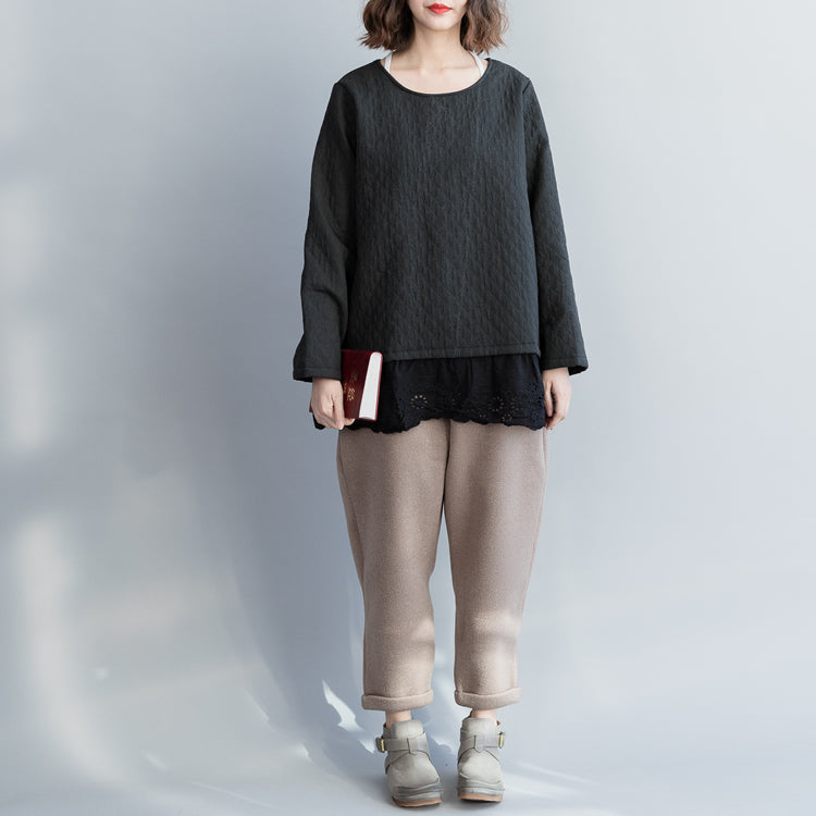 Diy Cotton Clothes for Fine O Neck Hollow Out Runway Black Oversized Tops