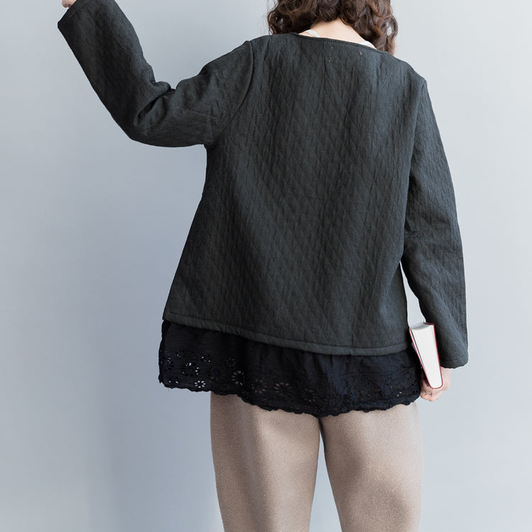 Diy Cotton Clothes for Fine O Neck Hollow Out Runway Black Oversized Tops