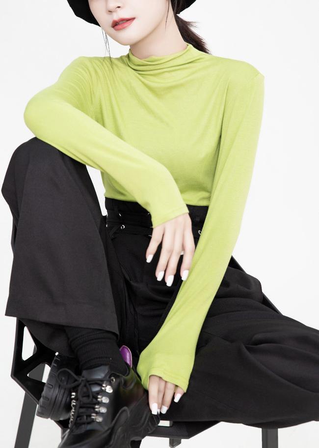 DIY elastic cotton high neck Blouse Inspiration green tops
