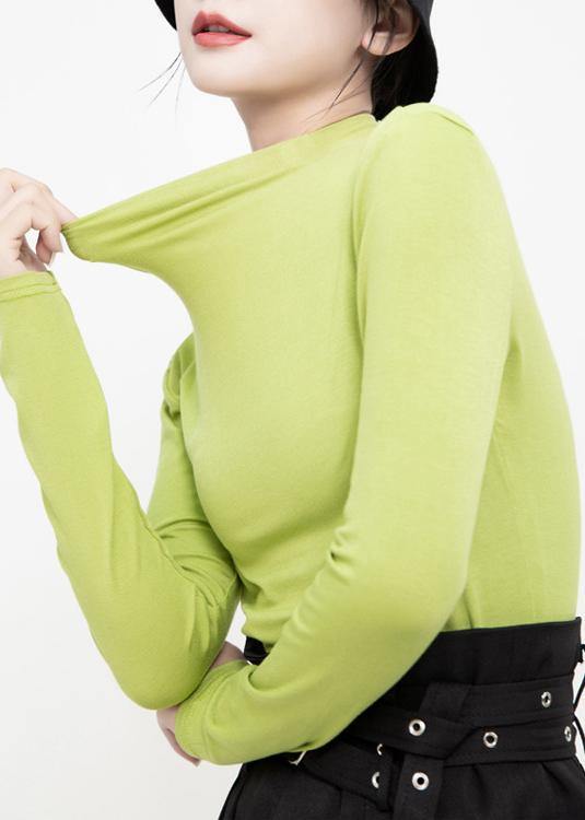 DIY elastic cotton high neck Blouse Inspiration green tops