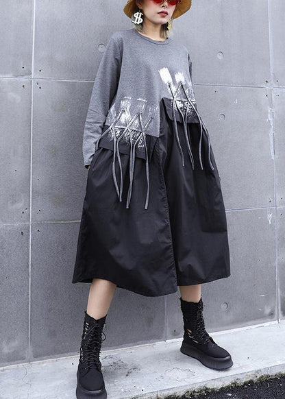 Diy Gray Cotton Quilting Dresses Patchwork Tassel Maxi O Neck Dresses