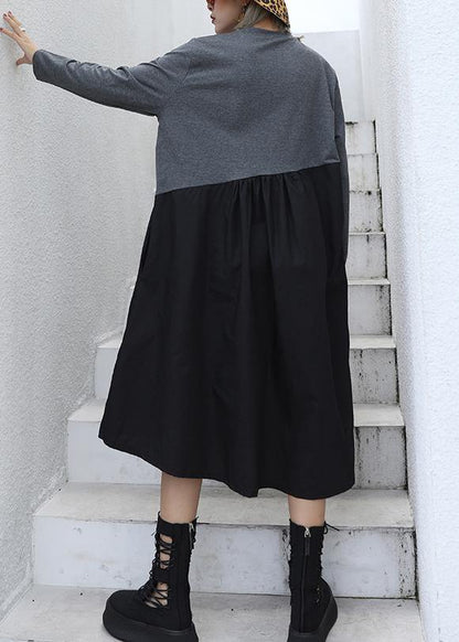 Diy Gray Cotton Quilting Dresses Patchwork Tassel Maxi O Neck Dresses