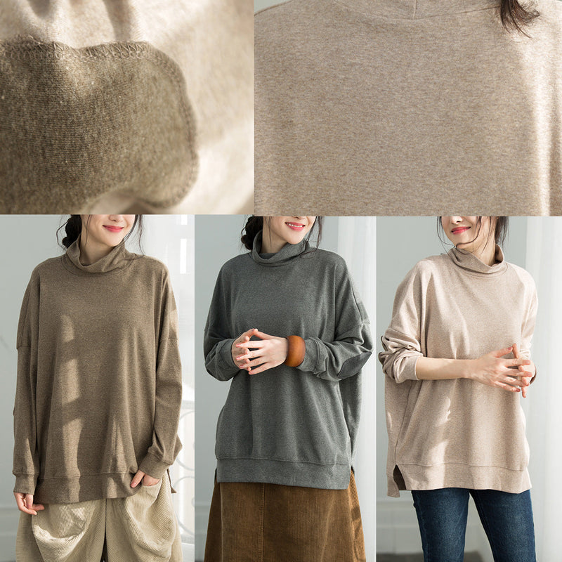 Diy Gray Cotton Top Silhouette Fine Pattern Side Open Loose Shirts
