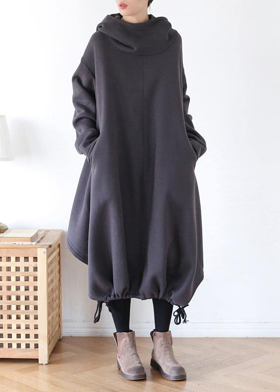 Diy Gray Cotton Tunic Pattern Hooded Asymmetric Cotton Dress