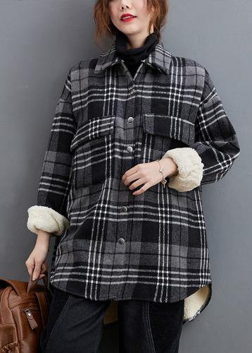 DIY gray plaid clothes lapel pockets baggy shirts