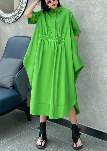 Diy Green Cotton Clothes Lapel Asymmetric Kaftan Dress