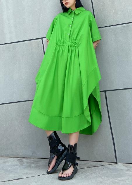 Diy Blue Geometry Cotton Clothes Lapel Asymmetric Kaftan Dress