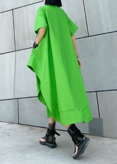 Diy Blue Dots Cotton Clothes Lapel Asymmetric Kaftan Dress