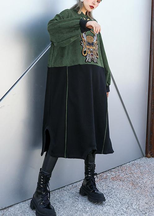 Diy Green Patchwork Black Quilting Clothes Embroidery a Line Dress