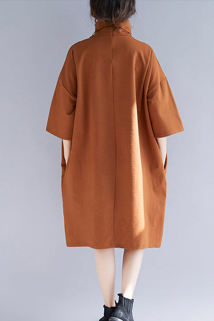 Diy High Neck Half Sleeve Knit Tunic Top Mom Wardrobes Brown Tunic Dresses Spring
