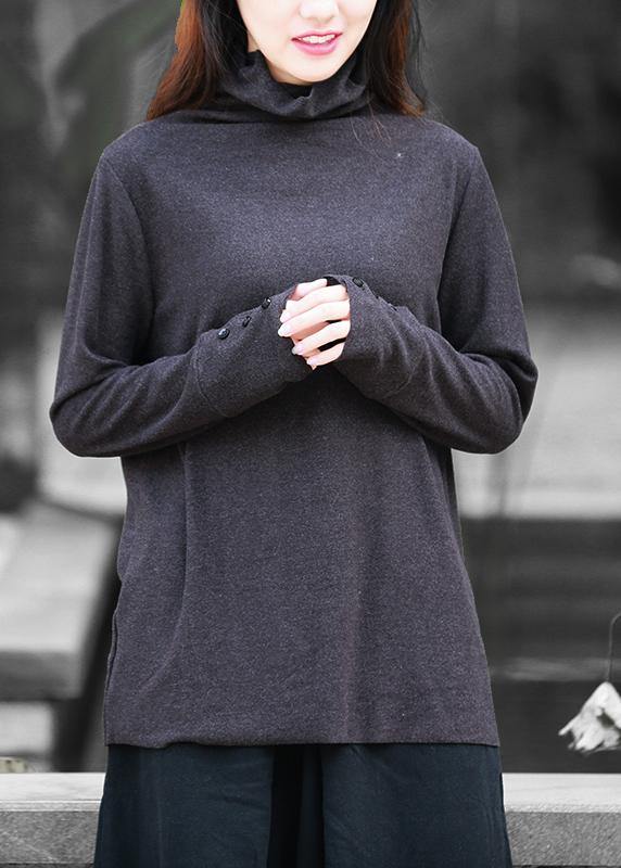 Diy High Neck Long Sleeve Tops Blouses Design Black Tops