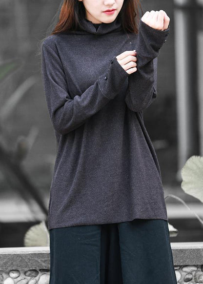 DIY high neck long sleeve tops women blouses design black tops