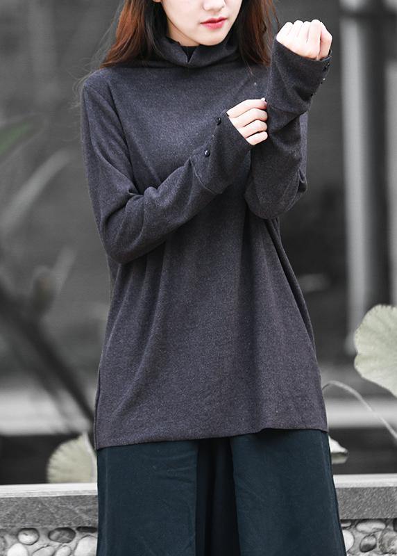 Diy High Neck Long Sleeve Tops Blouses Design Black Tops
