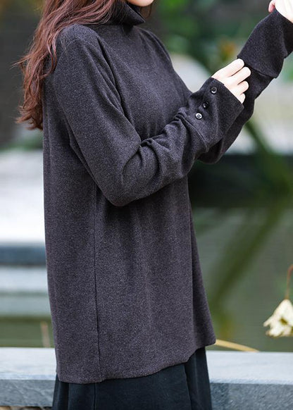 DIY high neck long sleeve tops women blouses design black tops