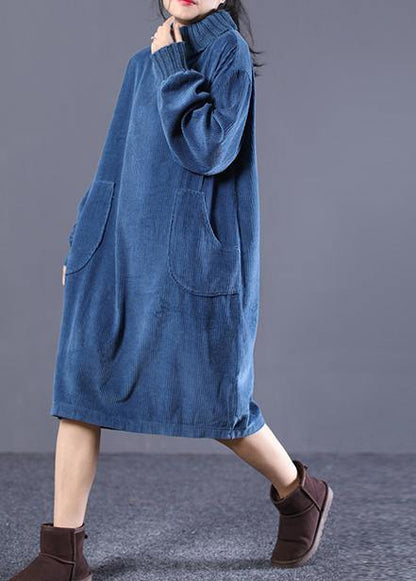 Diy High Neck Pockets Spring Outfit Design Blue Traveling Dresses