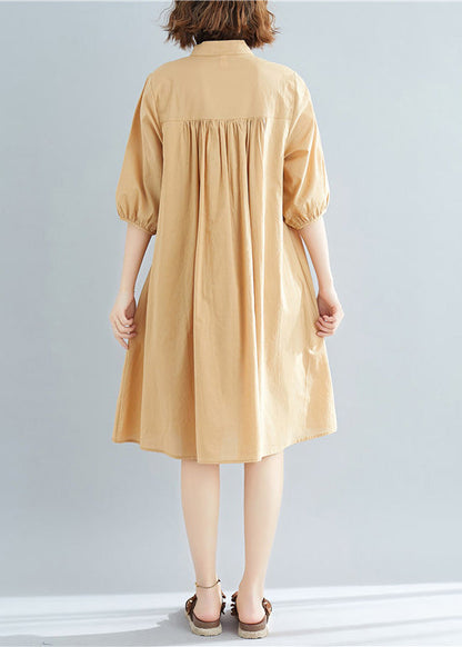 Diy Khaki Cotton Shirts Organic Photography Stand Collar Loose Summer Dresses