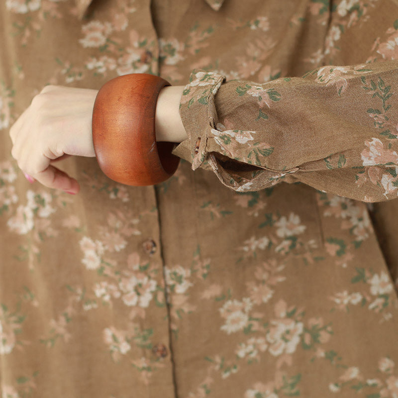 Diy Khaki Print Linen Blouses for Cotton Lapel Button Down Oversized Blouses