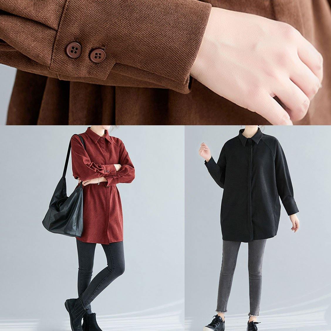 DIY lapel Button cotton spring Blouse Fashion Ideas black shirts
